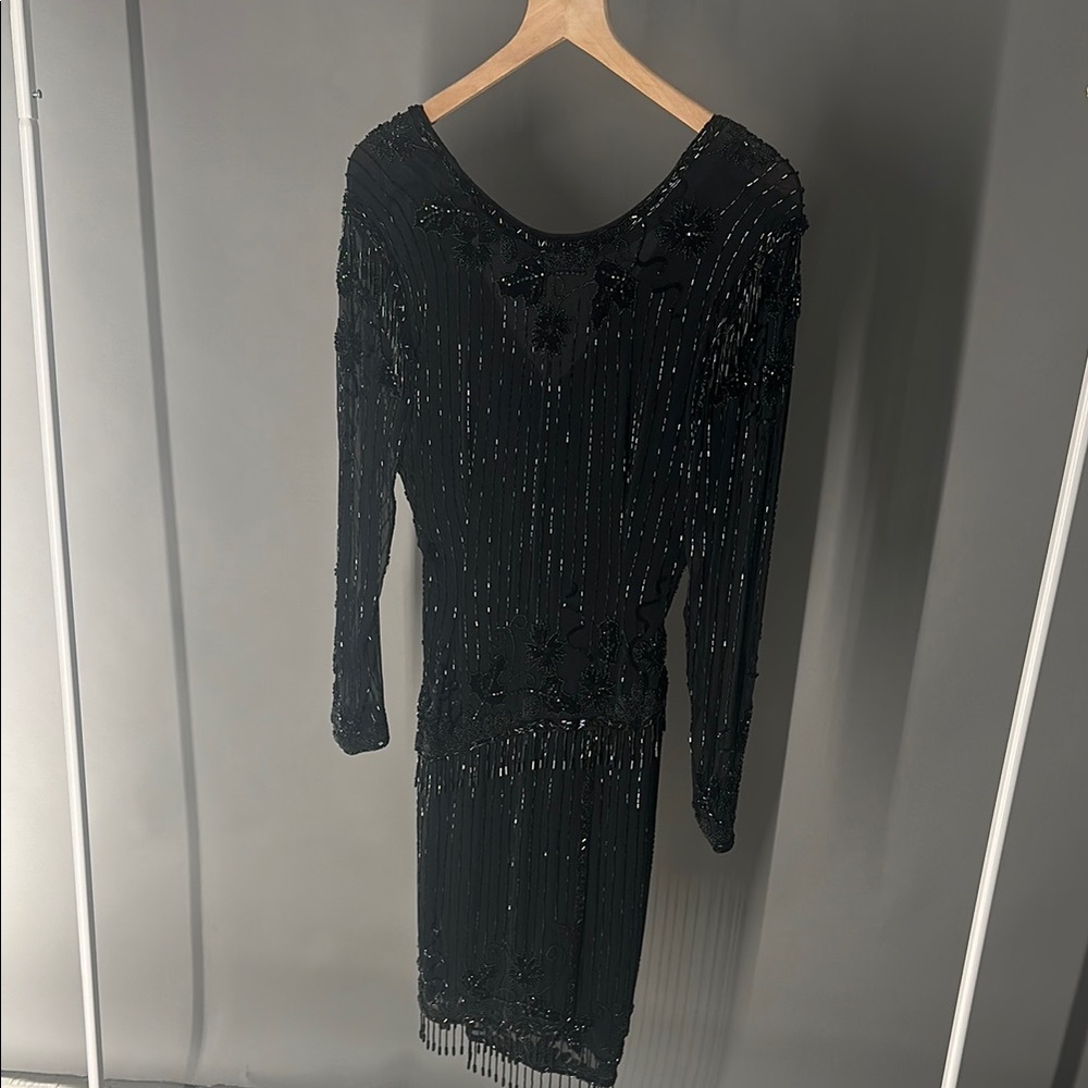 Handbeaded Vintage Shift Dress with V Back